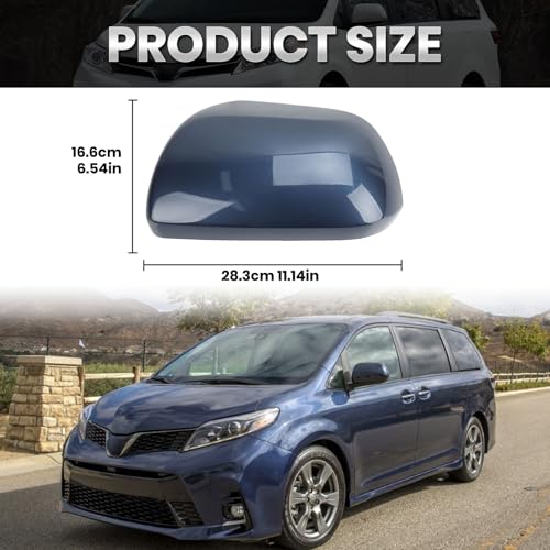 Compatible with 2012-2020 Toyota Sienna Left Side Mirror Cover Cap, Blue Driver Side Clip-on Mirror Cap Replacement Without Turn Signal Light Replaces for 87945-08021-J0 - color: Left Blue