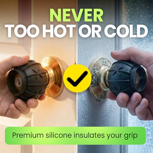 HASHI 3-in-1 Door Knob Covers (2 Pack) – Non-Slip Silicone Grip for Arthritis & Seniors, Wall Protector Bumper & Heat Resistant Handle Sleeve, Universal Size (Black)