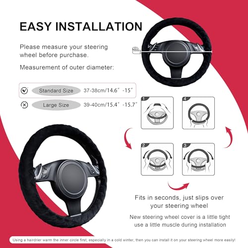 Flying Banner Faux Leather Heavy Duty Inner Ring car Steering Wheel Cover 14.5-15 inches (All Black) - color: black