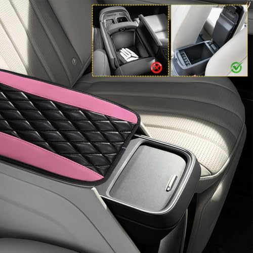 Car Center Console Cushion Pad, 12.6"×7.5" Waterproof Leather Armrest Seat Box Cover Protector, Soft Comfortable Anti-Scratch Arm Rest Console Pad for Most Cars Trucks SUVs (Pink) - color: Pink