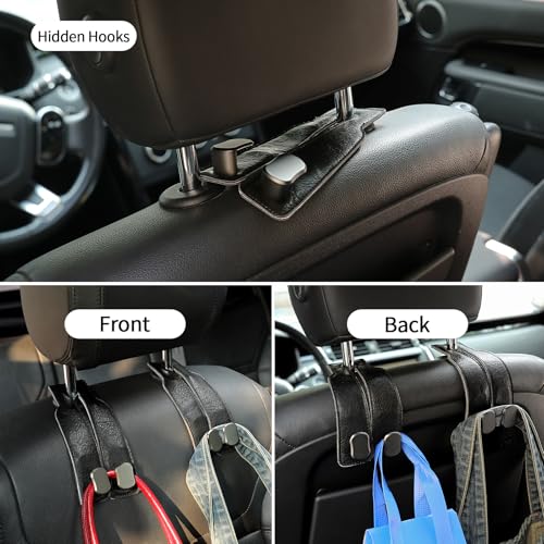 KINIVA Car Seat Headrest Storage Hooks, Set of 2, Suede PU Leather, Double Hooks (06-Black) - color: 06-Black