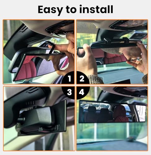 Rear View Mirror, Chrome Anti-glare Panoramic Rear Mirrors Universal 10 Inch Convex Car Interior Clip on Extra Big Wide Angle Rearview Mirror Extender to Reduce Blind Spot for Car SUV - size: 10 Inch