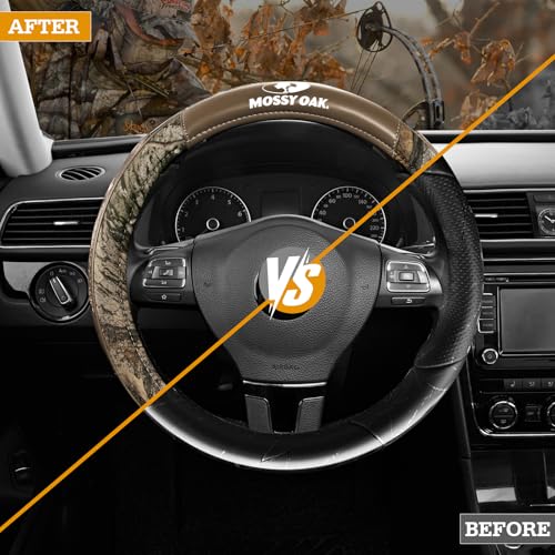 Mossy Oak Camo Steering Wheel Cover, Durable Grip Car Steering Cover, Universal Fit 14.5"–15.5" - Made with Premium Beige PVC Leather and Cotton Fabric, Anti-Slip - Official Licensed Product - color: Beige