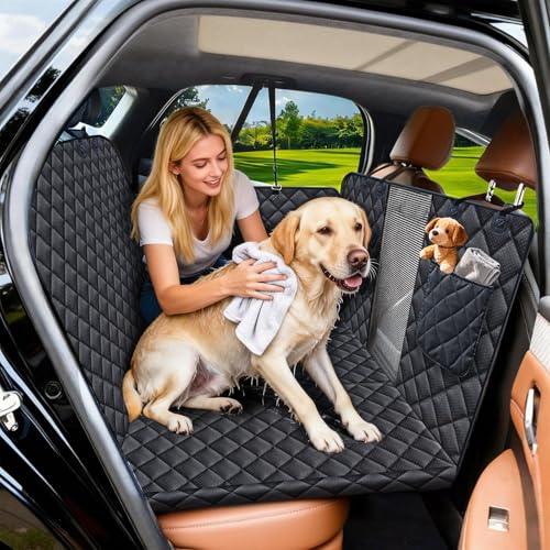JSTHT Back Seat Extender for Dogs, Hard Bottom Dog Car Seat Cover for Back Seat Support 420lbs Waterproof Back Seat Pet Cover for Dogs Scratchproof Large Dog Hammock Bed for Cars SUV and Truck