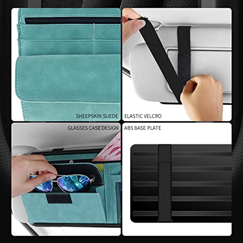 Car Sun Visor Organizer - Glasses Case, Note Holder, Suede Zipper, Card Holder - Gray - color: gray