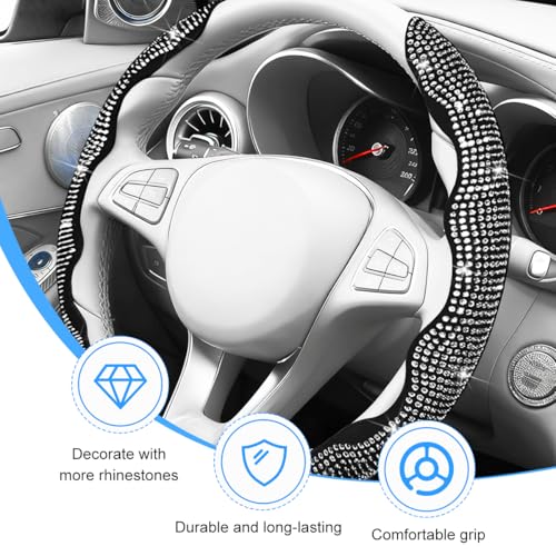 Bling Car Steering Wheel Cover, Rhinestones Non-Slip 15 Inches Vehicle Wheel Cover, Diamond Sparkling Steering Protector for Women Girls, Universal Automotive Accessories (White) - color: White