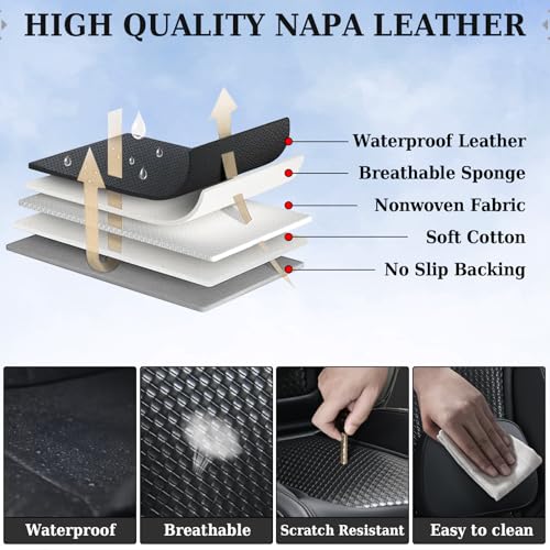 Coverado Seat Covers, Car Seat Covers Front Seats, Waterproof Nappa Leather Auto Seat Cover with Lumbar Head Pillow, Black Seat Covers Carseat Cover Universal Fit for Most Cars - color: Black(Pillow), size: Front
