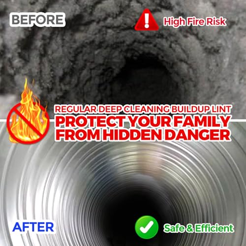 Holikme 16 Feet Dryer Vent Cleaner Kit, Lint Remover,Fireplace Chimney Brushes, Extends Up to 16 Feet, Synthetic Brush Head, Use with or Without a Power Drill
