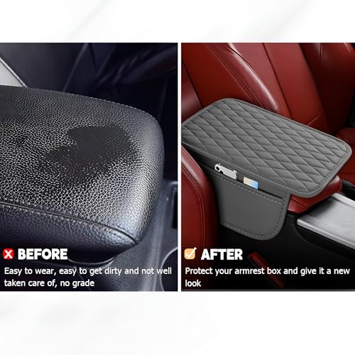 Car Center Console Cover, Leather Vehicle Armrest Seat Box Cushion Pad with Storage Bags, Waterproof Automotive Middle Console Protector, Universal for SUV RV Truck (Gray) - color: Gray
