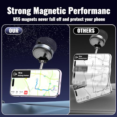 Minson's BestShop Vacuum Magnetic Car Phone Holder - 108lbs Suction & 3000gf Magnet, 360° Foldable Car Phone Mount for iPhone 16-12, Samsung, Android in All Vehicles/Gym/Mirror/Smooth Surfaces