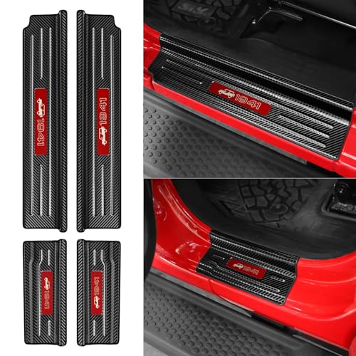 Upgraded Door Sill Guards Compatible with Jeep Wrangler JL JLU 2018-2025 2026 & Gladiator JT 2020-2025 2026 Accessories Stainless Steel Front and Rear Door Entry Guard (4PCS Carbon Fiber) - size: 4-Door Carbon Fiber