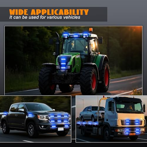 4PCS 12-LED Strobe Lights Ultra Slim Grille Surface Mount Flashing Emergency Safety Warning Lights Sync Feature Hazard Emergency Lights for Vehicles Trucks Cars Firefighter (Blue) - color: Blue 4PCS, size: 4PCS