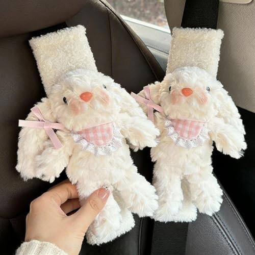 2 PCS Seat Belt Cover Pad, Cute Kawaii Animal Bunny Seatbelt Covers for Kids and Adults, Winter Plush Fluffy Soft Seat Belt Cover, Cartoon Seatbelt Cushion,Car Seat Strap Pads (A-Bunny(Pink)) - color: A-Bunny(Pink)
