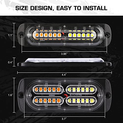LINKITOM 12pcs Ultra Slim Sync Feature Surface Mount LED Emergency Beacon Hazard Warning Flashing Strobe Lights with Waterproof Controller and Long Heavy Cable for Car Truck Vehicle, Amber/White