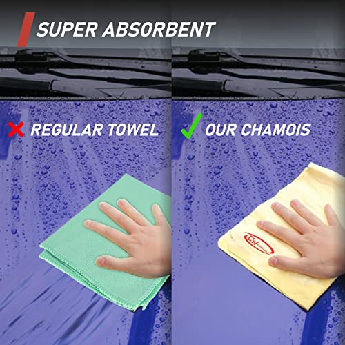 DSV Standard Premium Car Chamois Drying Towel, Drying Super Absorbent Chamois Cloth for Car Wash, Spotless & Scratch and Lint Free Shine, Shammy Towel for Car– 27.5 X 17 inches, 1 - Pack