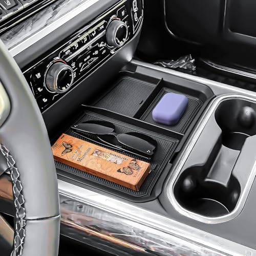 EDBETOS Front Center Console Organizer Tray for 2024 2025 2026 Chevy Silverado 2500HD/3500HD Console Compartment Cover Insert Hidden Organizer (Full Console w/Bucket Seats Only ! Not for Sierra!)
