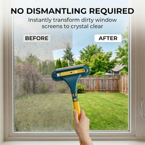 Window Screen Cleaning Brush,2 in 1 Window Screen Cleaner Tool with Squeegee,Mesh Screen Cleaner,Multi-Purpose Cleaning Brush for Patio, Door, Porch Screens (Blue and Yellow) - color: Blue and Yellow