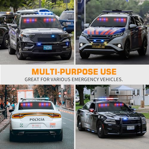 XRIDONSEN 2x 17 inch Emergency Dash Police Lights 40 LED Red Blue Police Light Bar Interior Front/Rear Windshield Strobe Lights Safety Warning Hazard Caution w/Suction Cups for Vehicles Trucks Car - color: Red/Blue