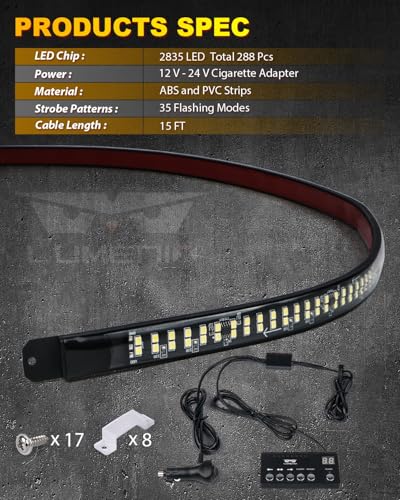 LUMENIX 49" Inch Strobe Light Strips, Back Window | Tailgate White Amber Warning Emergency Flashing Safety Double Row LED Strip Flexible Lights Bar w/Controller for Tow Work Trucks Vehicles SUV - 1PC - color: White Amber