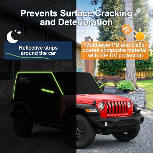 QUNSUNUS Cab Cover for Jeep JK JL 2 Door, Car Half Cover with Cotton Liner and Straps, Outdoor Car Cover Waterproof All Weather with Wind, Sun, UV and Dust Protection - size: for Jeep JK&JL 2 Door Cab Cover