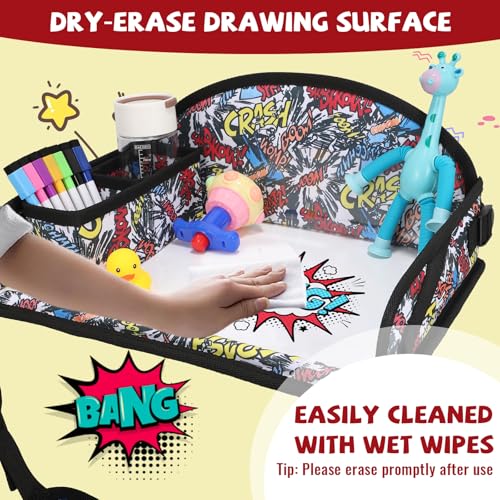 Kids Travel Tray for Airplane - Toddler Car Seat Table Tray, Road Trip Essentials for Boys & Girls, Carseat Lap Desk for Kids Road Trip Activities, Graffiti - color: Graffiti