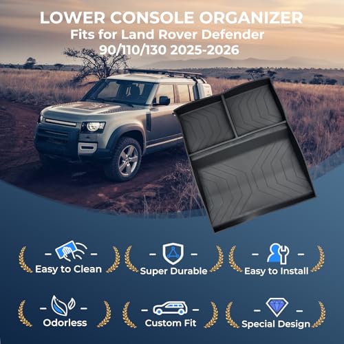 Lower Center Console Organizer Tray for Land Rover Defender 90/110/130 2026 2025, Interior Accessories Insert Tray Storage Box for 2025-2026 Defender, Black - style: 2) Fits for 2025-2026 Defender, Lower