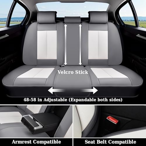 Coverado Car Seat Covers, Back Seat Cover for Dogs, Faux Leather Car Seat Covers Backseat, Car Seat Cushion, 3-Pieces Waterproof Universal Seat Covers for Cars Fit for Most Sedans SUV, Gray&White - color: Gray&White
