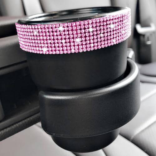 INSTOME Bling Car Trash Can with Lid,Bling Car Change Holder with Lid,Mini Trash Can Cup Holder in Console Pocket Dustbin Cans Portable for Car, Home, Office (Pink) - color: pink