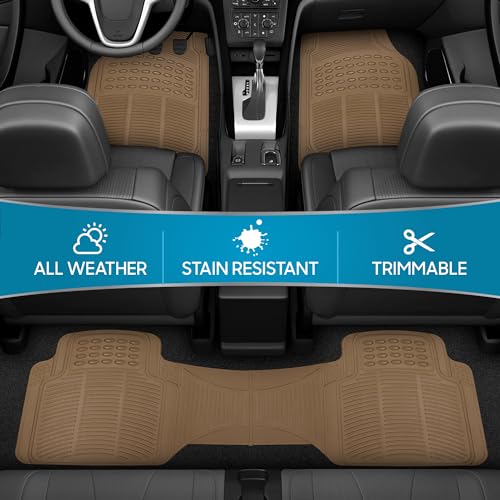 BDK ProLiner Heavy Duty Rubber Floor Mats for Auto - All Weather Protection Liners 3 PC Set (Tan Beige) - color: Beige