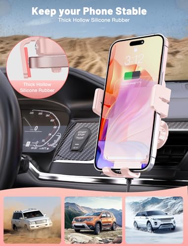 Wireless Car Charger, MOKPR Auto-Clamping Car Mount 15W/10W/7.5W Fast Charging Air Vent Car Phone Mount Compatible with iPhone 15/14/13/13 Pro/12 Pro Max/12 pro/12/11/10 Series, Samsung Galaxy Pink - color: Pink