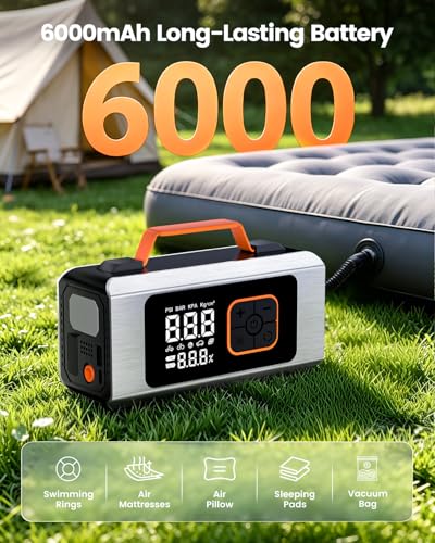 Tire Inflator Portable Air Compressor -150 PSI, 6X Faster Inflation, Digital Pressure Gauge, LED Work Light & Auto Shut-Off, Ideal for Cars, Motorcycles, Bicycles, Balls & Inflatables