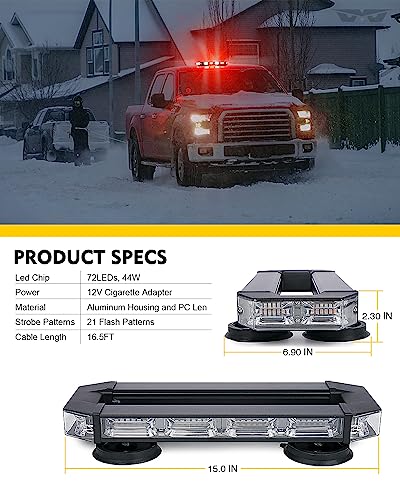 LUMENIX Rooftop Strobe Beacon Lights Bar White Red LED Emergency Traffic Security Lightbar with Heavy-Duty Magnetic Base Safety Warning Flashing Light for POV Trucks Vehicles Firefighter Ambulance - color: White&Red