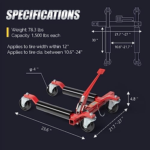 TUFFIOM Car Wheel Dolly Set of 4, Heavy Duty 6000 Lbs Capacity Vehicle Positioning Jack, Anti-Slip Foot Pedal&360° Swivel Casters for SUV Truck Boat Repair Moving,Red-Black - color: Red-Black