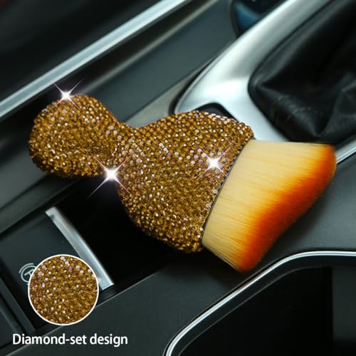 zipelo Auto Interior Dust Brush, Car Detailing Cleaning Brush with Diamond, Bling Handle Soft Bristles Dusting Tool, Scratch Free Dirt Clean Brushes for Vehicle Air Conditioner Vent (Light Brown) - color: Tea