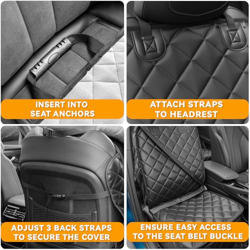 Car Seat Cover for Dogs,Waterproof PU Leather Dog Car Front Seat Cover,Heavy Duty Captain Seat Protector for Pets & Humans,Fit for Most Vehicles, Pickups,Trucks, SUVs(Black)