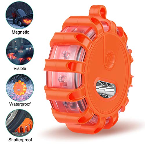 Meliya USB C Rechargeable LED Road Flares Emergency Lights with Magnetic Base, 9 Strobe Options Roadside Emergency Warning Car Safety Beacon Flashing Disc Flare Kit (Red Lights, 3 Pack) - color: Red Lights