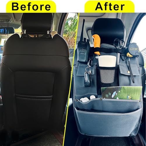 Car Seat Back Organizer with Multiple Pockets and Hooks (grey) - color: grey