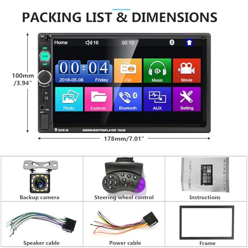Podofo Car Stereo Double Din Car Radio 7 Inch MP5 Player with HD Touch Screen Digital Display Bluetooth Multimedia Support PhoneLink USB SD Aux-in 2 Din Autoradio with Backup Camera - style: style 1