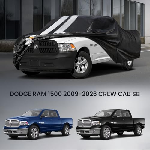 Ram 1500 Truck Cover Custom Fit 2009-2026 Crew Cab Short Bed(5.7'-6.4') with Door Zipper, 10 Layers Outdoor Heavy Pickup Truck Cover Waterproof All Weather, Wind Dust Sun Protector. - size: Ram 1500 2009-2026 Crew Cab+Towel+Bag