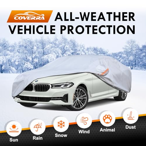 All-Weather BMW 5 Series Car Cover Waterproof All Weather, 6 Layers Heavy Duty Car Tarp Custom Fit for 2007–2026 BMW 528i, 530i, 540i, M550i, 530e, 550e, M5, i5, xDrive Sedan - size: BMW 5Series