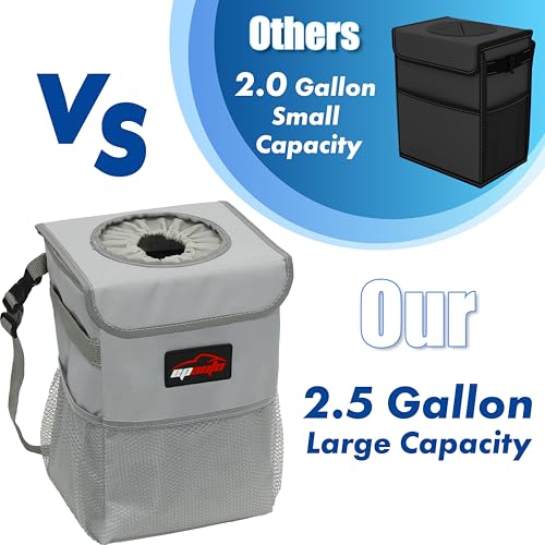 EPAuto Waterproof Car Trash Can with Lid and Storage Pockets, 2.5 Gallon Leakproof, Gray - color: Grey