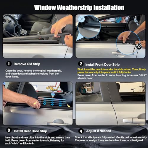 Window Molding Trim Seal for Honda Civic 2016-2021 Accessories, Outer Door Black Rubber Weather Stripping Belt, Replacement 72450-TEA-T01 (4PCS) - size: 2016-2021 Honda Civic
