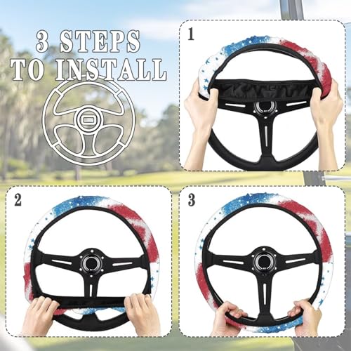 America Flag Red Blue Golf Cart Steering Wheel Cover Fit 13-14 Inch Anti-Slip Golf Car Accessories Steering Wheel Cover Odorless Breathable Wrap Cover Sweat Absorption - color: America Flag Red Blue