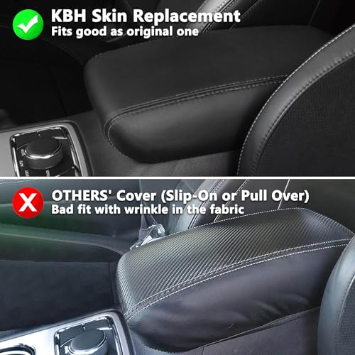 KBH Center Console Armrest Cover Replacement for Dodge Durango & Jeep Grand Cherokee 2011-2020, Middle Console Arm Rest Lid Upholstery, Vinyl Leather, Anti-Scratch, Black (Leather Part Only) - color: Black, size: Grand Cherokee & Dodge Durango 2011-2020