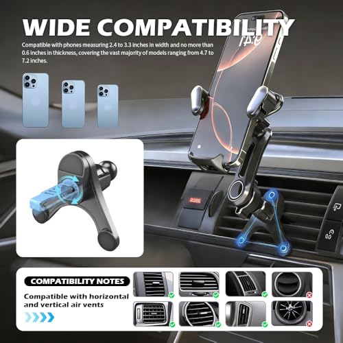 2026 Upgraded Car Vent Phone Mount,360° Rotatable & Retractable Air Vent Phone Holder for Car Fit 4.7-7.2" Phones,Universal Cars Phones Holder Vents for Horizontal/Vertical Vents
