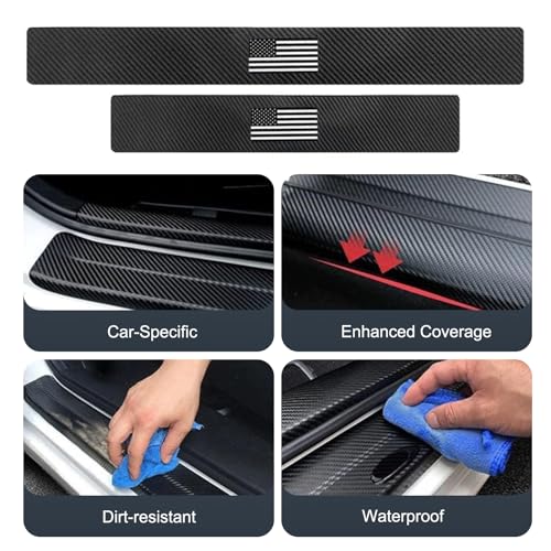 4 PCS Car Door Sill Protector, Carbon Fiber American Flag Threshold Guard Strip, Anti-Scratch & Waterproof Car Door Edge Protection Decals, Universal for Most Sedans, Trucks, SUVs (Black)
