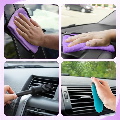 16 Pcs Windshield Cleaner Tool, Car Cleaning Kit with Various Detailing Brushes Set Spray Bottle Cleaner Towel Cleaning Gel Accessories Car Interior Detailing Kit for Windows Vents(Purple) - color: Purple