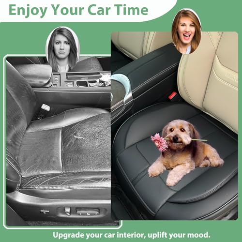 2 Pack Leather Front Car Seat Cover Bottom Only, Anti-Slip Padded Seat Cushion, Full Wrap Seat Protector with Storage Function Universal Fit for Most Cars, SUV, Pick-up Trucks (Black) - color: Black