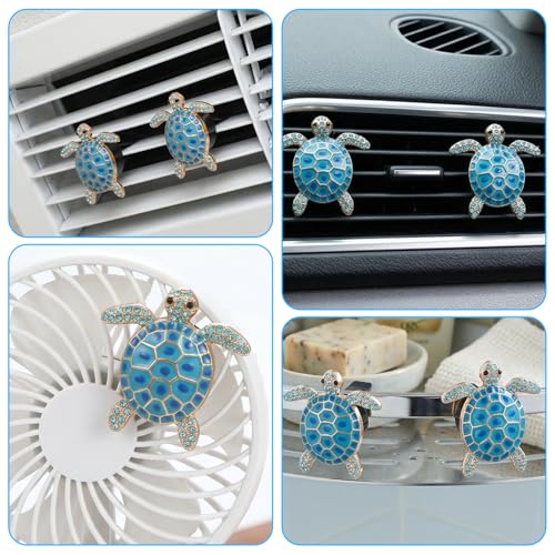 Ouligay 2PCS Cute Sea Turtles Car Air Freshener Vent Clip, Sea Turtles Car Accessories, Blue Turtle Cars Vent Clips Rhinestone, Ocean Theme Interior Decoration for Women Girls