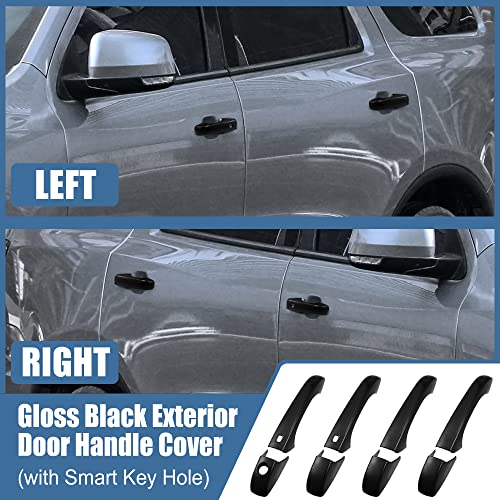X AUTOHAUX 8pcs ABS Exterior Side Door Handle Cover Trim for Dodge Durango 2011-2021 for Jeep Grand Cherokee 2014-2021 for Chrysler 200 2011-2014 Black with Smart Key Hole